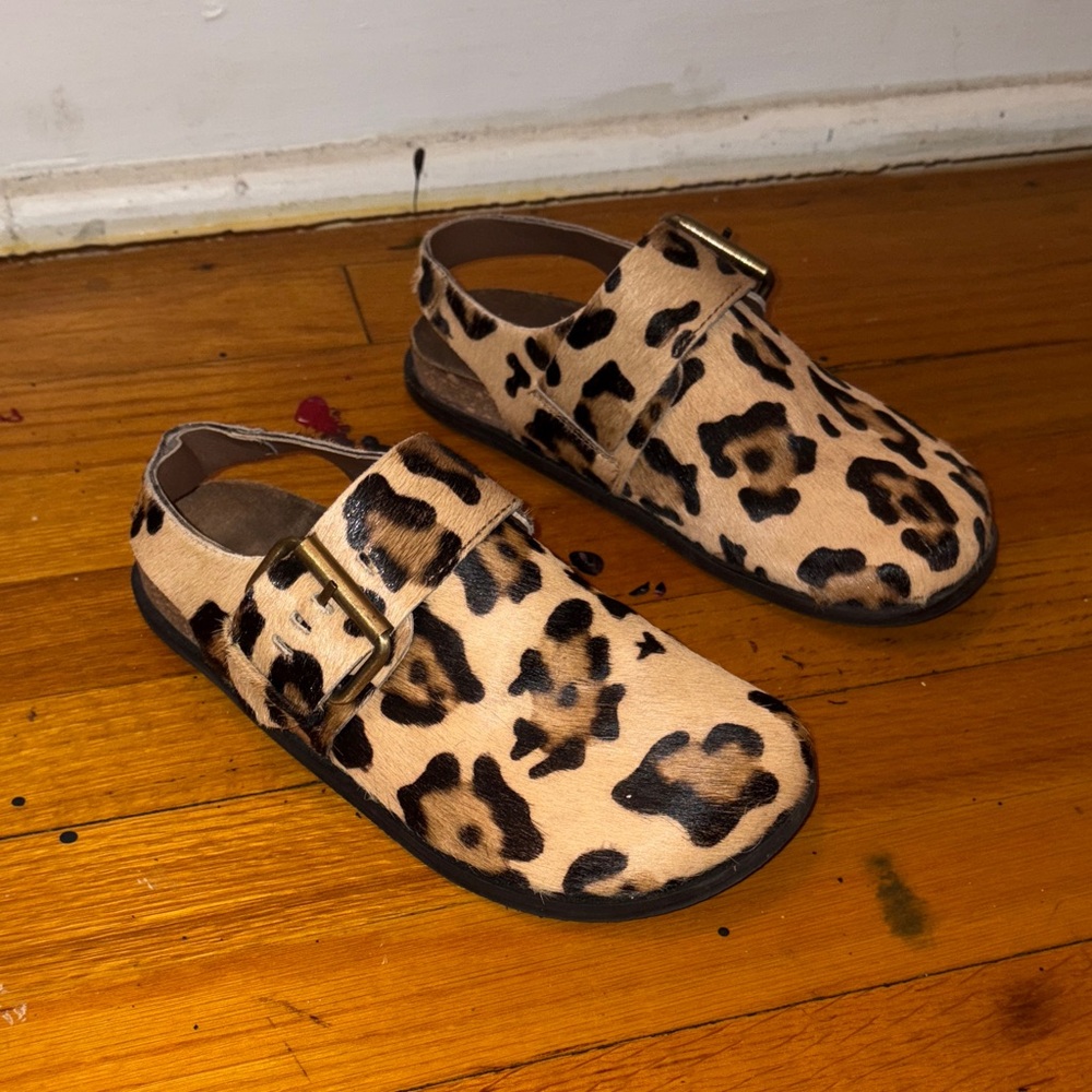 Free People Leopard Print Clog Mules in Tan and Black